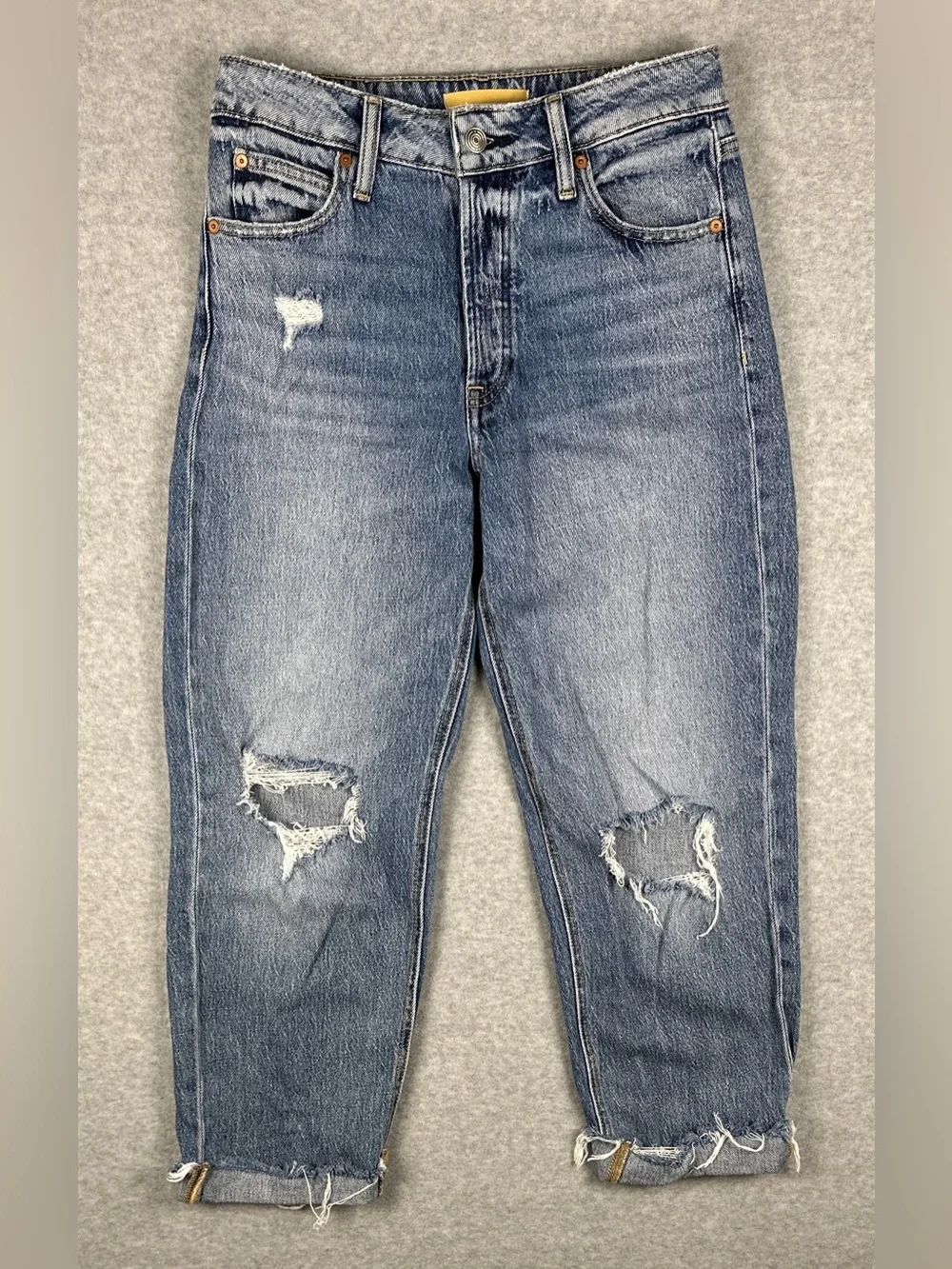 Maurices Womens Jeans Size 6 Regular Distressed Boyfriend Cuffed Medium Wash